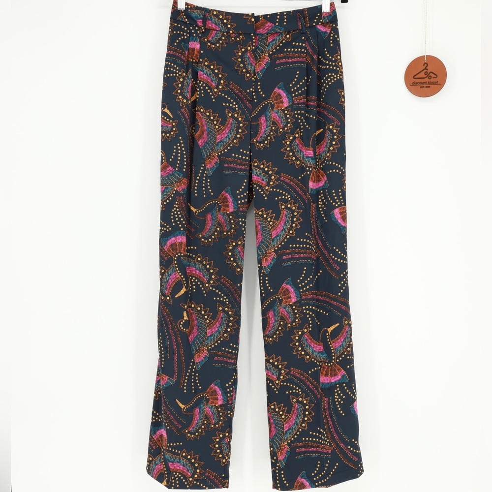 House of Harlow 1960 Toucan Satin High Rise Patterned‎ Pants Women's Size 6